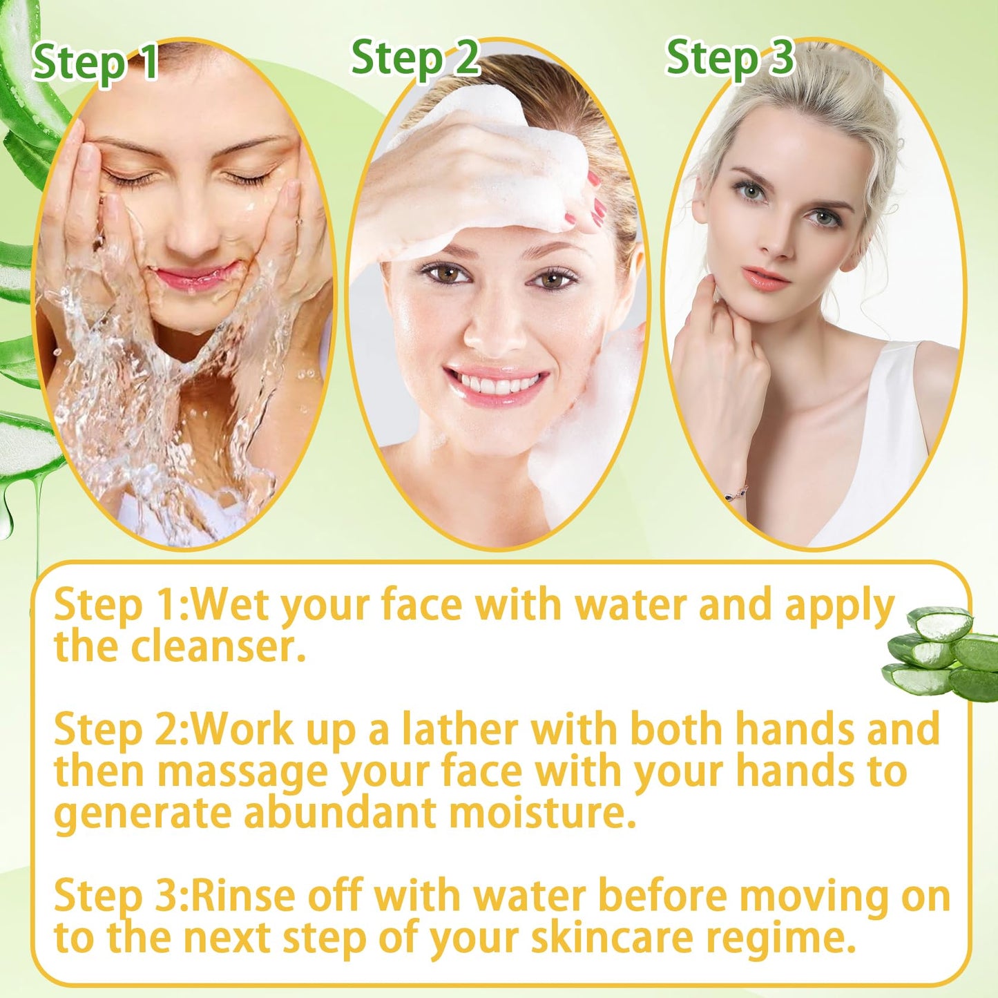2PCS Aloe Vera Face Wash,Hydrating Gentle Facial Foam Cleanser with Brush,Deep Cleansing Long Lasting Oil Control Aloe Vera Face Foaming Cleanser for All Skin Types