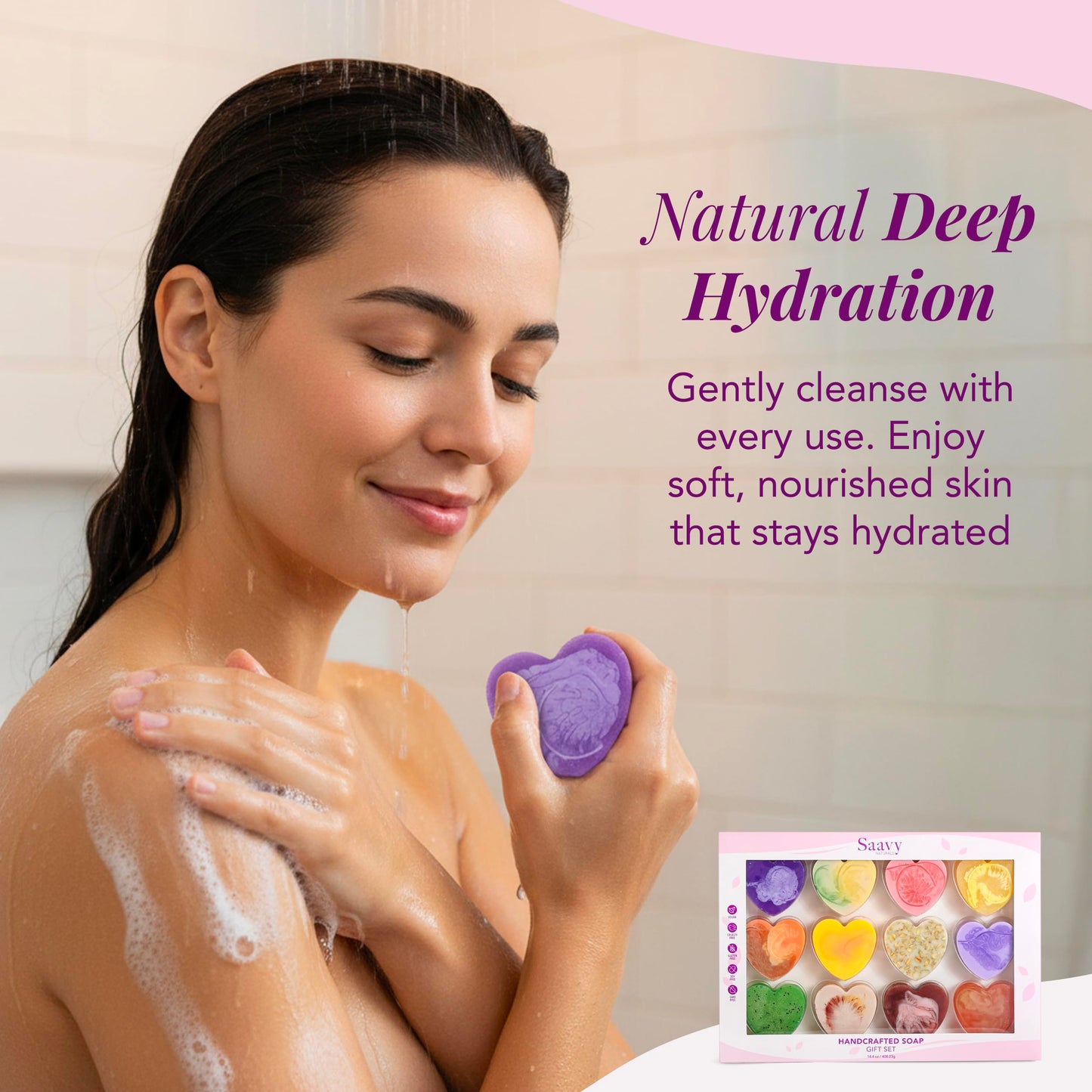 Saavy Naturals Hydrating & Purifying Mini Soap – Plant-Based, Nourishing & Moisturizing Bar Soap Gift Set for Men & Women – Mini Heart Shaped Artisan Bar Soaps, 10 pack