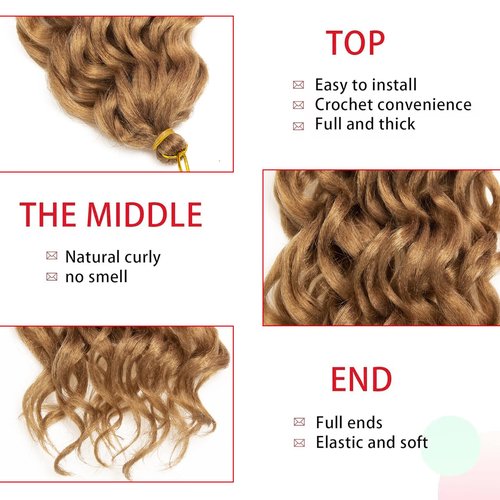 Ocean Wave Crochet Hair Deep Wave Curly Crochet Hair For Black Women Hawaii Curly Braiding Hair Synthetic Bohemian Crochet Braid Water Wave Crochet hair Extensions(18inch, 27#)