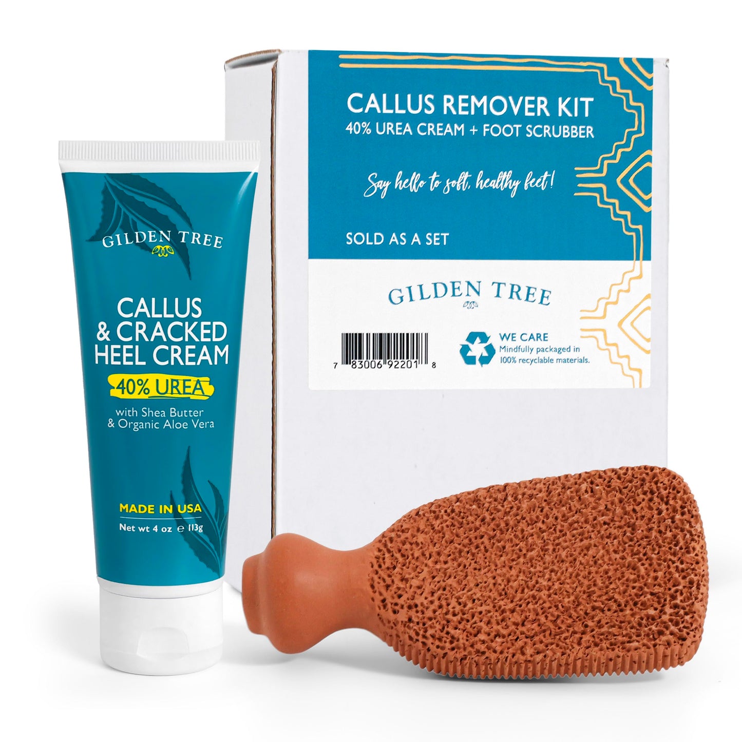 Foot Callus Remover Kit - 40% Urea Cream & Handmade Terra-Cotta Pumice Stone for Feet - Callus Remover for Feet with Shea Butter & Aloe Vera - Cracked Heel Treatment & Moisturizer