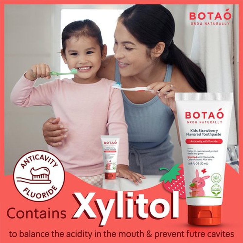 BOTAO Kids Toothpaste | Natural Strawberry Flavored Anticavity Fluoride Toothpaste Maximum Cavity Protection| EWG Verified, Vegan, SLS Free, Safe to Swallow, Aloe Vera (2Pack)