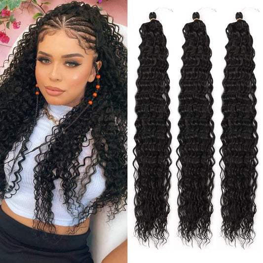 MAYSA Ocean Wave Crochet Hair Extensions Curly Braidng Crochet Hair 30 in 3Packs Deep Wave Crochet Hair Extensions for Black Women #1B Natural Black