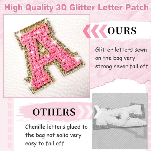 Small Personalized Initial A-Z Patch Makeup Bag,White Cute PU Leather Glitter Letter Cosmetic Bag for Teen Girls,Travel Toiletry Bag with Zipper,Preppy Monogrammed Birthday Gift for Daughter Niece M