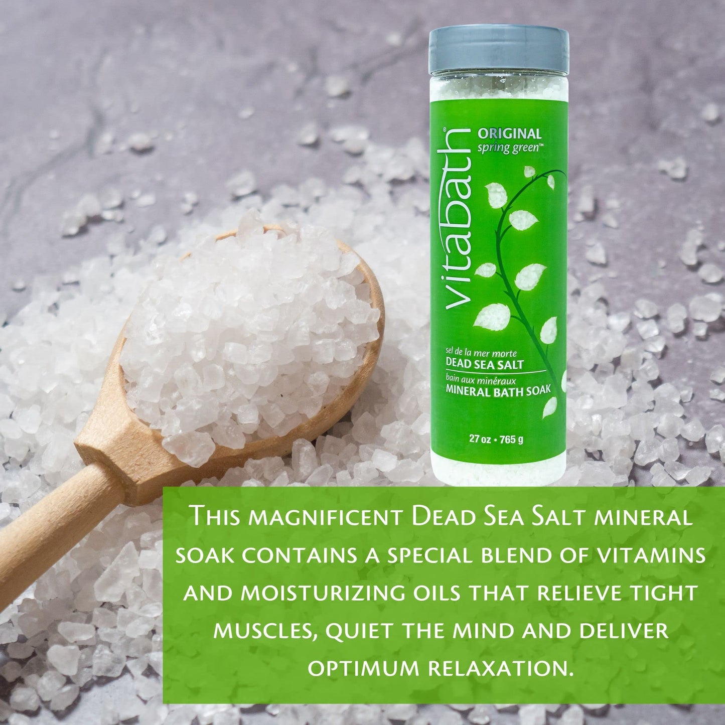 Vitabath Original Spring Green Mineral Bath Soak Reviving Muscle Recovery, Soreness, Tension Relaxing Dead Sea Salts & Skin Nourishing Botanical Oils for Women & Men - Cruelty-Free - 27 oz