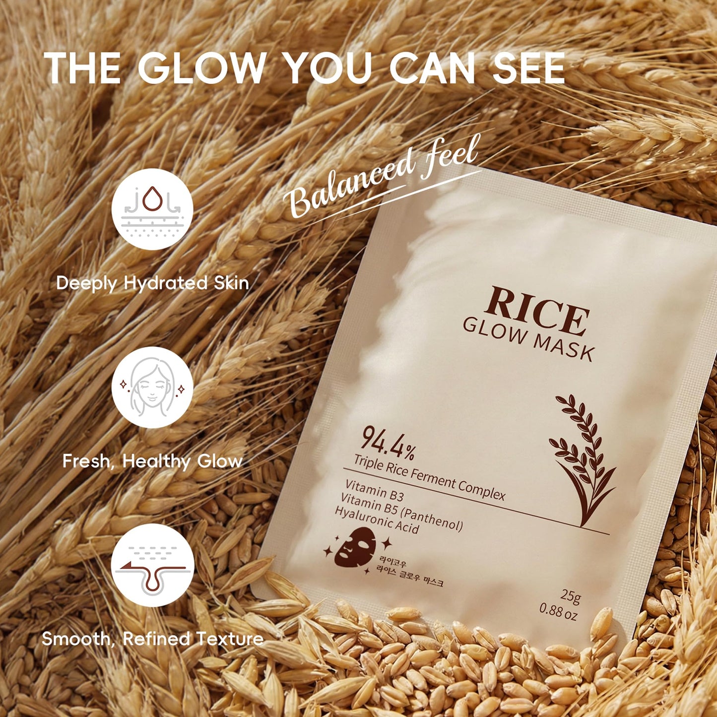 BEUKING Rice Glow Mask with 94.4% Fermented Rice Extract – Skincare Face Mask for Moisturizing Skin, Deeply Hydrating Overnight Facial Mask with Hyaluronic Acid for Women