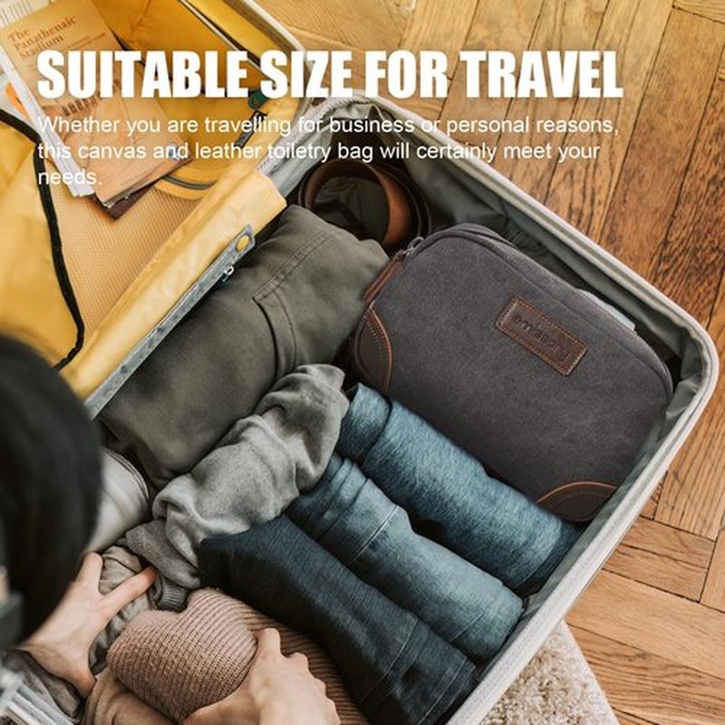 emissary Travel Toiletry Bag for Men, Leather and Canvas Toiletry Bags, Dopp Kit for Men, Travel Bathroom Bag Men's Shaving Kit, Travel Kit Small Bag for Men, Shaving Bag for Travel Accessories (Gray)