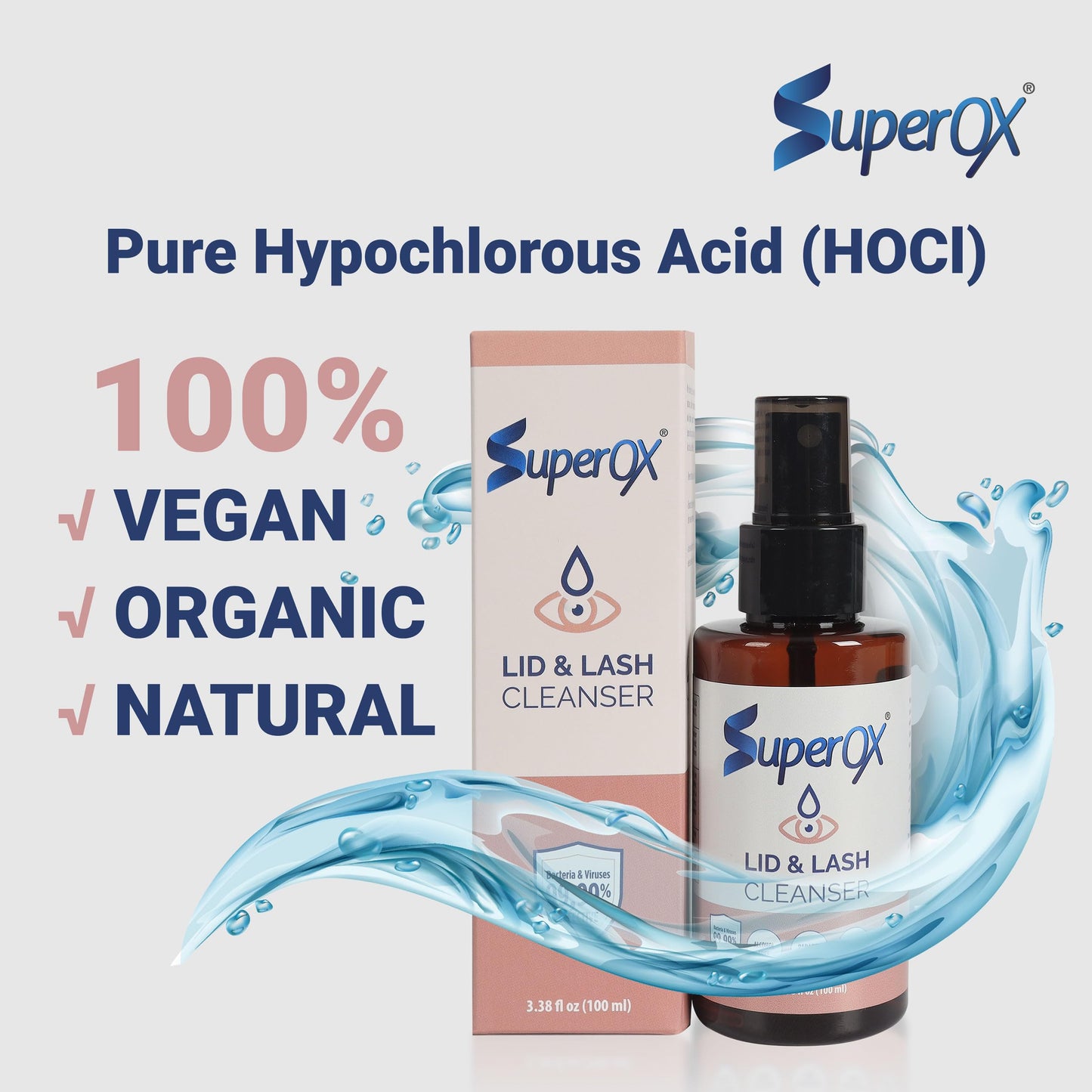 Superox Eyelid and Eyelash Cleanser - Fast Relief from Irritation, Styes and Blepharitis - Pure Hypochlorous Acid Spray, 50 ml (1.7 oz)