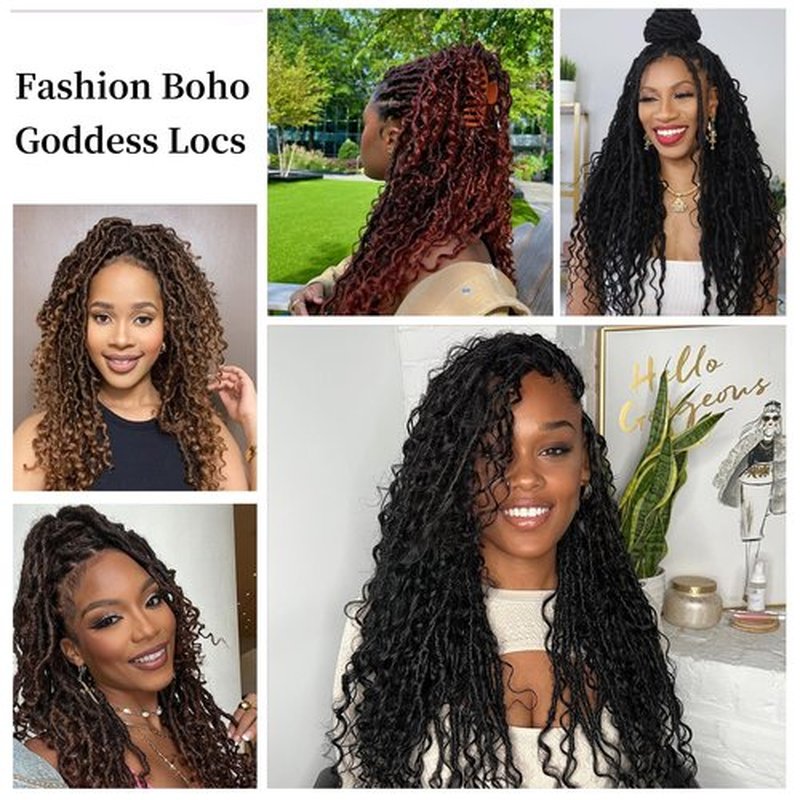 Goddess Locs Crochet Hair 18 Inch 8 Packs Faux Locs Crochet Hair Pre Looped for Women Boho Crochet Locs with Curly Ends Soft River Locs 1B#