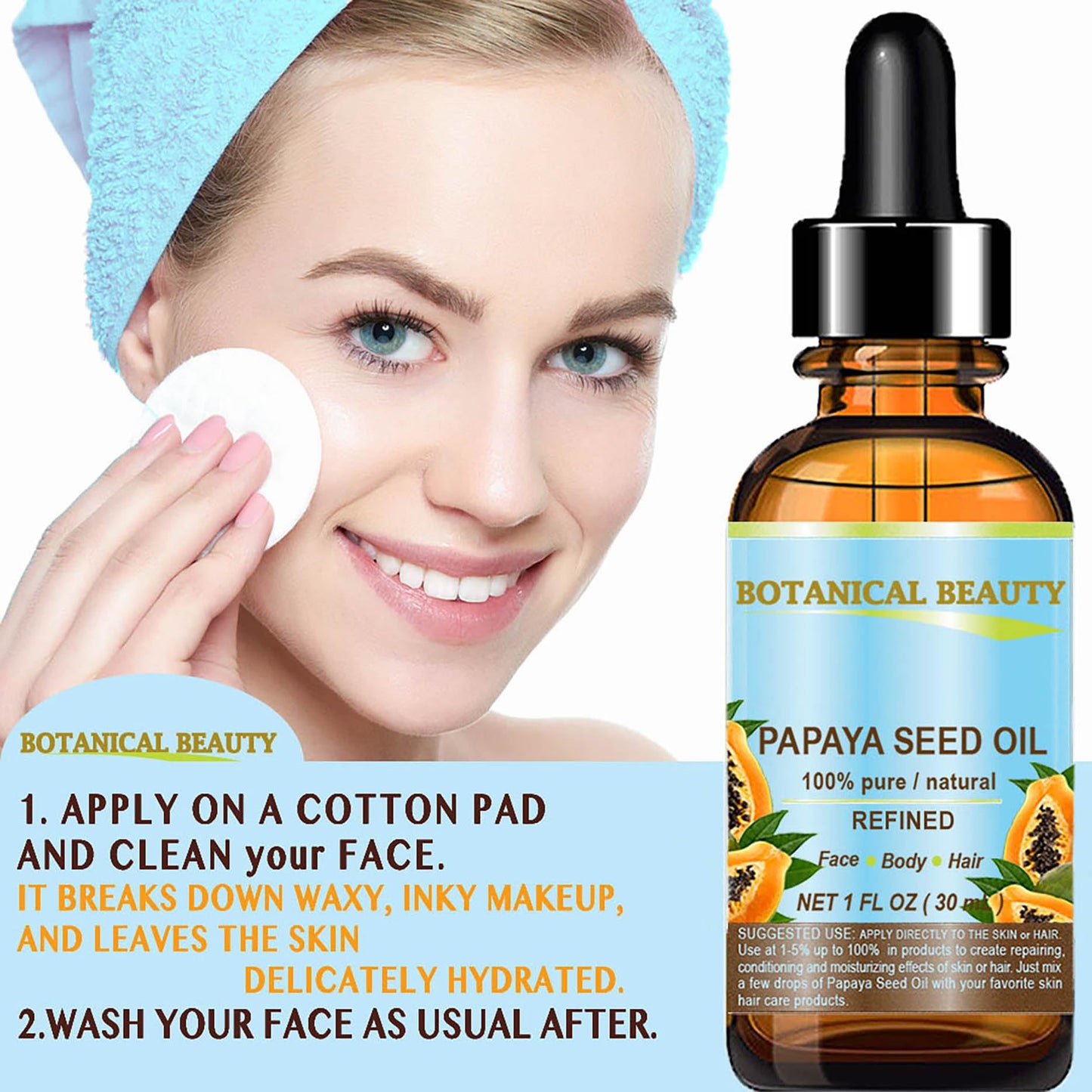 Botanical Beauty PAPAYA SEED OIL 100% Pure Natural Undiluted Refined Cold Pressed Carrier Oil. 2 Fl.oz.- 60 ml. for Face, Skin, Hair Lip Care, Nails. Rich in Vitamin C