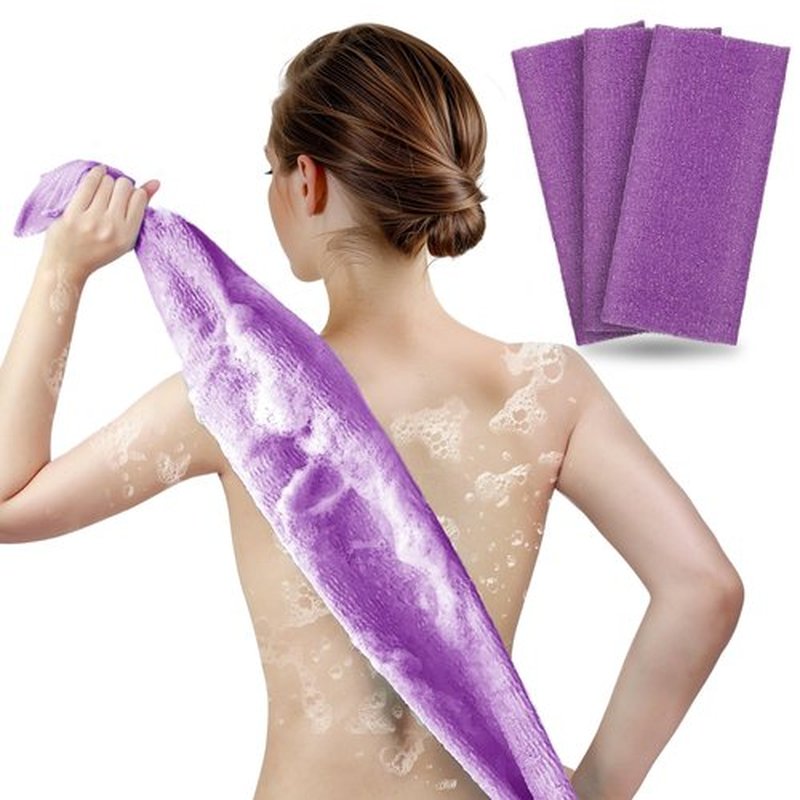 ARCH&M Exfoliating Washcloth Exfoliating Body Scrubber Back Scrubber for Shower Japanese Bath Wash Cloth Korean Exfoliating Luffah Towel Beauty Sponge Loofah Scrub 3 Pack (Purple x 3)
