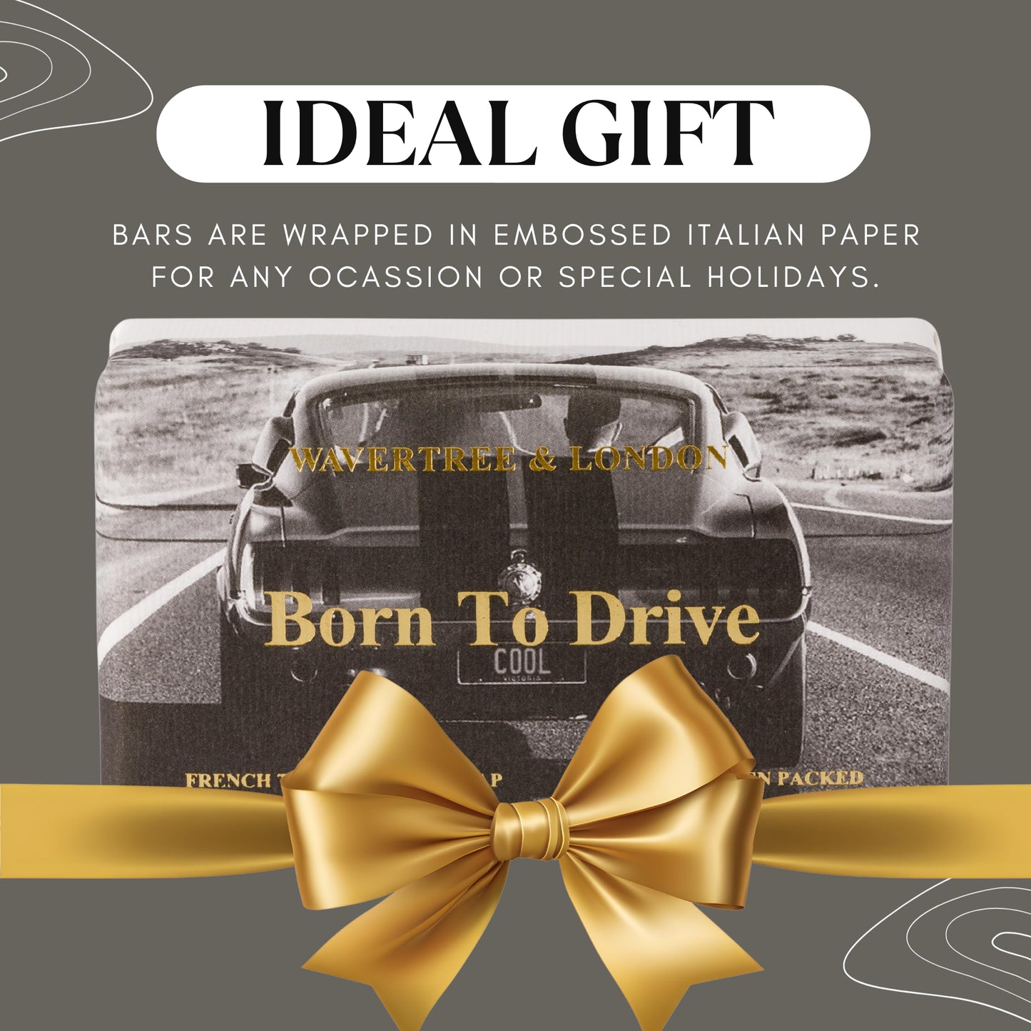 Wavertree & London Born To Drive Scented Natural Soap Bar, 7oz Moisturizing French Triple Milled Soap Bar for Women & Men Enriched with Organic Shea Butter, Pure Bath & Body Soap (1 Bar)