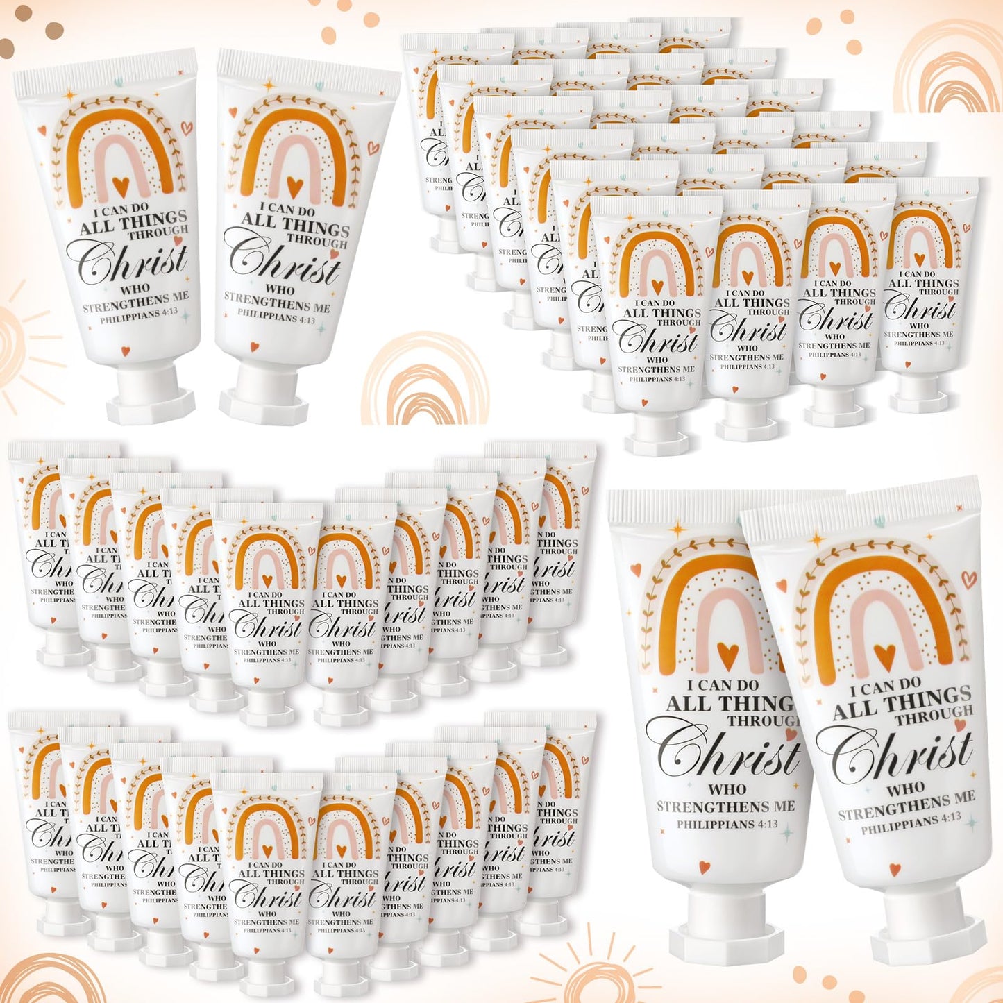 Heigble 50 Pack Christian Hand Lotion Bulk Gifts for Summer Gifts Bible Mini Travel Hand Lotion for Women Church Appreciation(Boho)