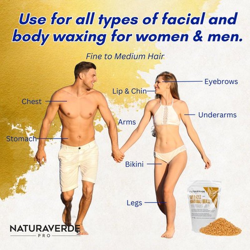 NaturaverdePro Gold Flex Hard Wax, Body and Facial Hair Removal, Brazilian Bikini Wax for Women with Soothing Coconut Oil - 14 oz