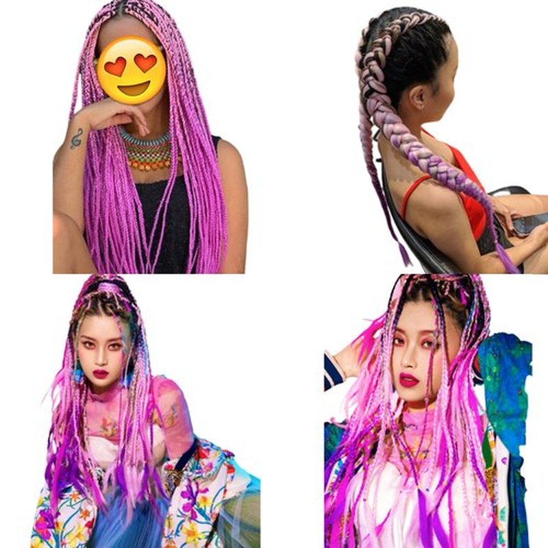 Braiding Hair Extension Jumbo Ombre Colorful for Crochet Braiding 6 Packs (High temperature, Synthetic Fiber, 24 inches) (6 Bundles, Pink to Purple)