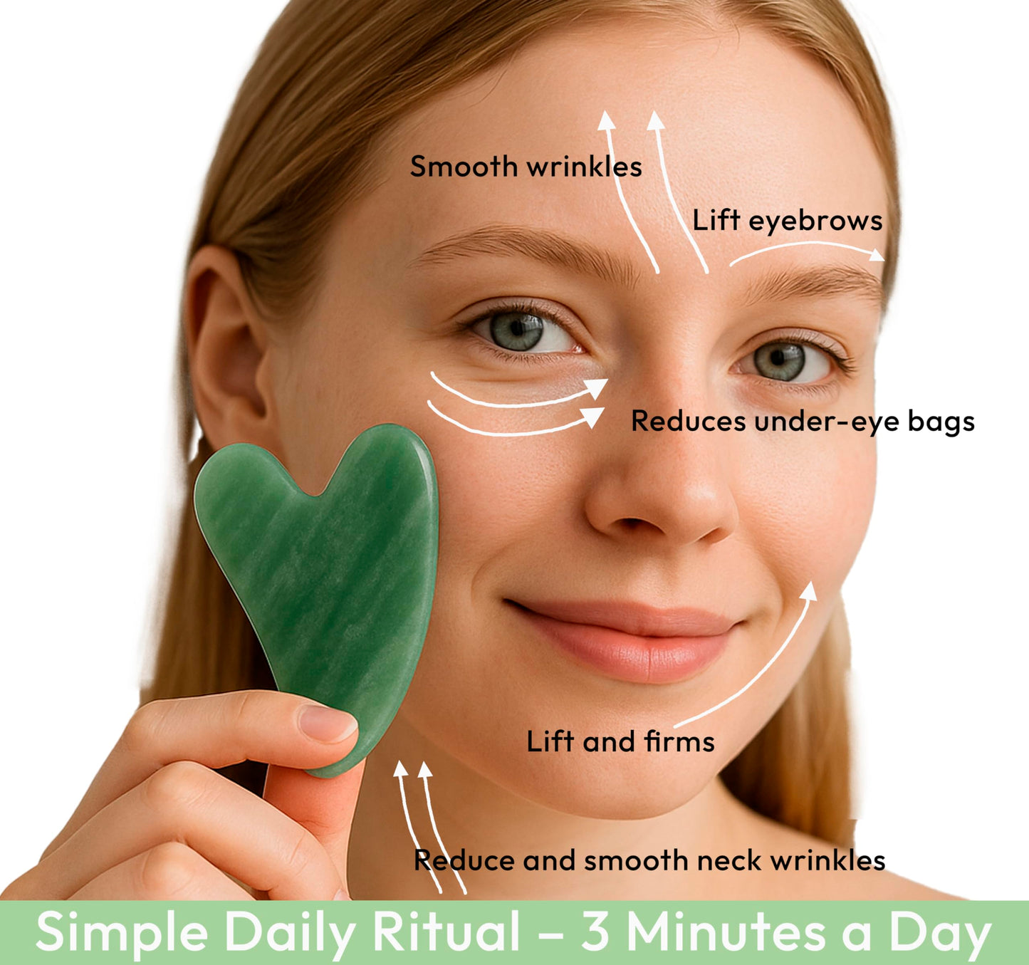 DoSensePro Real Jade Gua Sha Facial Tool, Heart-Shaped Stone, Gift-Boxed
