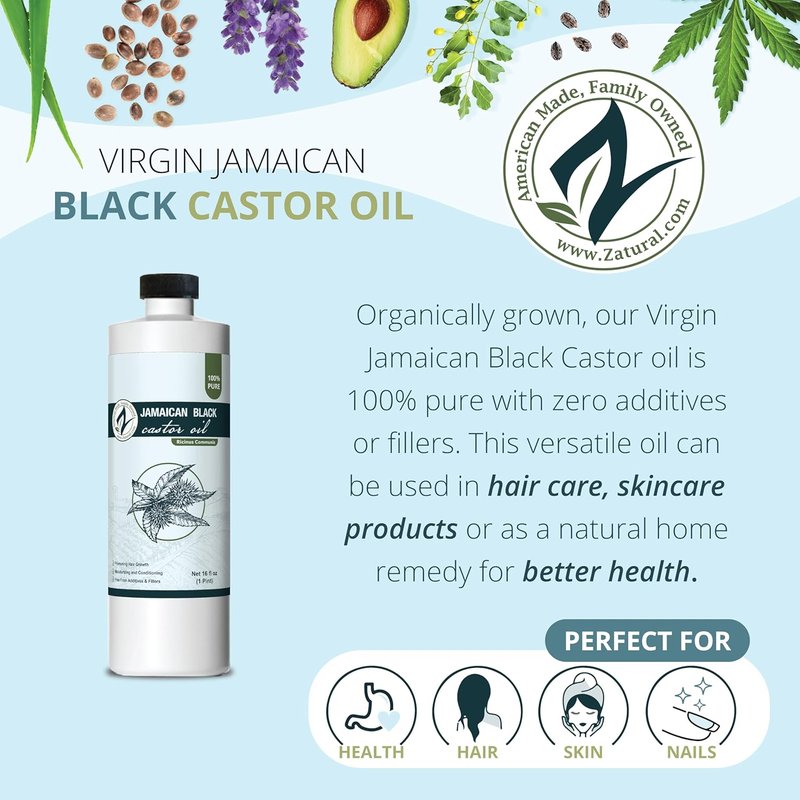 Jamaican Black Castor Oil - 100% Pure Tropic Roasted & Pressed Oil for Hair Conditioning, Skin Hydration & Eyelash Softening | 16 Fl Oz