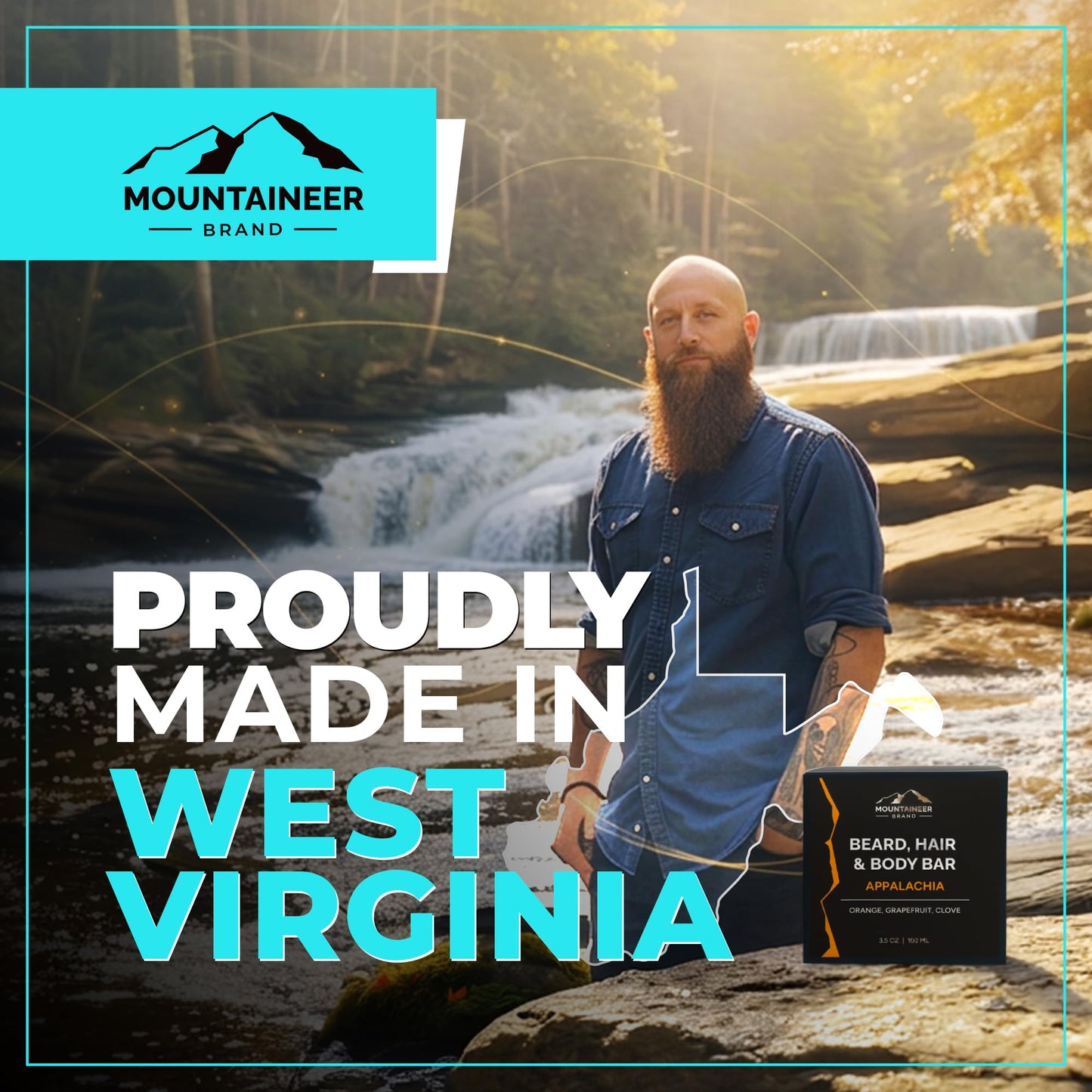 Mountaineer Brand Beard, Hair and Body Bar | Men's Bar Soap for Women too | All Natural Beard Shampoo & Conditioner | Face Wash | Body Scrub | For Sensitive Skin | Handcrafted White Water Scent 4oz