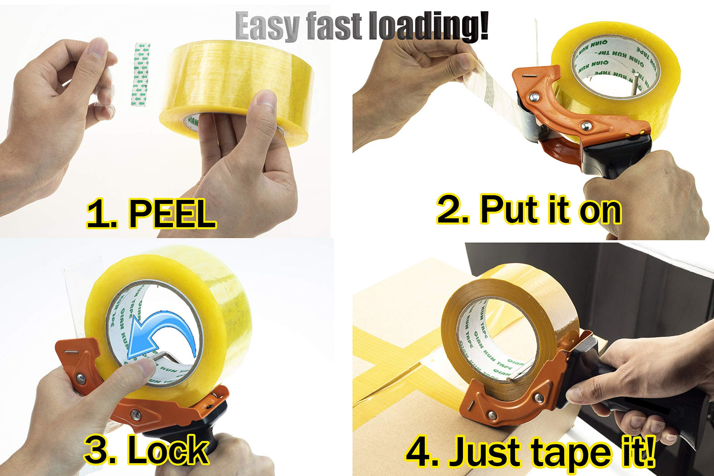 2 Pcs Rapid-Replace Packing Tape Dispenser Guns with Extra Blade, 2 in (50mm) Lightweight Ergonomic Industrial Handheld Heavy Duty Tape Cutter for Carton, Packaging and Box Sealing, LDS Industry