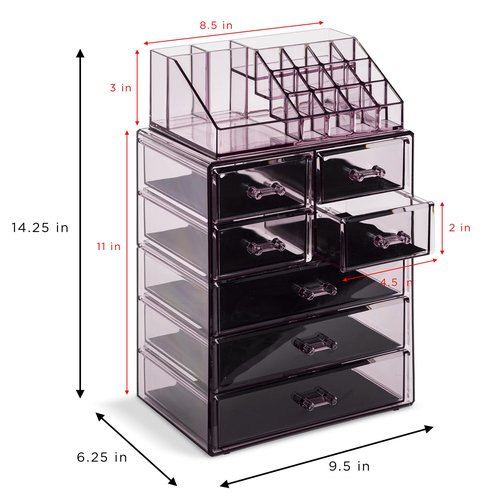 Sorbus Clear Cosmetic Makeup Organizer - Make Up & Jewelry Storage, Case & Display - Spacious Design - Great Holder for Dresser, Bathroom, Vanity & Countertop (3 Large, 4 Small Drawers) [Purple]