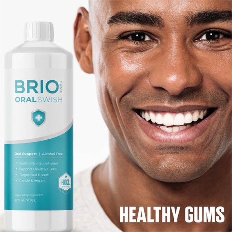 BRIOTECH Pure Hypochlorous Acid Oral Swish, Alcohol Free Mouthwash Rinse, Gentle Oral Care Hygiene, Fight Bad Breath, Support Against Plaque, Gum Irritation & Tender Gums, 16.9 fl oz