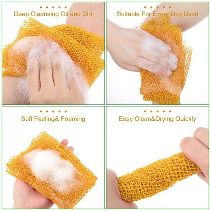 Geiserailie African Long Bathing Net Sponge Long Net Shower Body Scrubber Back Scrubber Skin Smoother Net Bathing Sponge for Daily Use or Stocking Stuffer (Yellow)