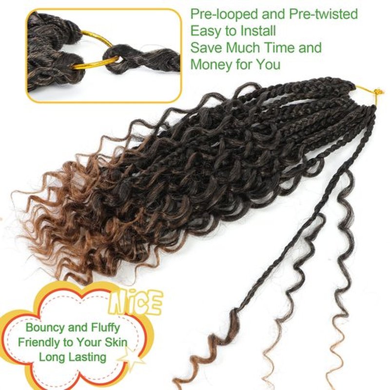 Fulcrum Goddess Box Braids Crochet Hair 14 Inch, 9 Packs Box Braids Crochet Hair for Women, Crochet Braids with Curly Ends (14Inch, T30#)