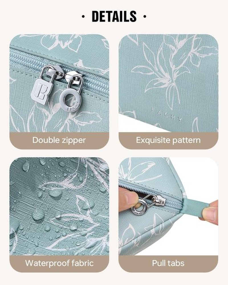 EACHY Travel Makeup Bag,Large Capacity Cosmetic Bags for Women,Waterproof Portable Pouch Open Flat Toiletry Bag Pattern Makeup Bag (F-Green-Large)