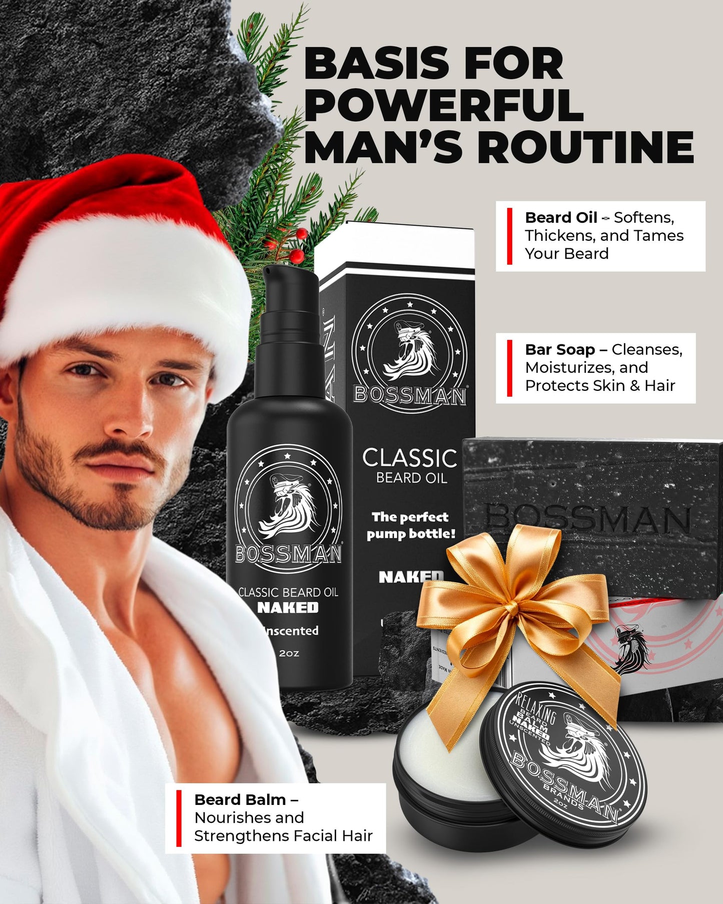 Bossman Starter Beard Kit for Men, Beard Oil (2 oz), Beard Balm & Bar Soap – Natural & Organic Grooming Kit – Made in the USA Men Gift Set (Magic Scent)
