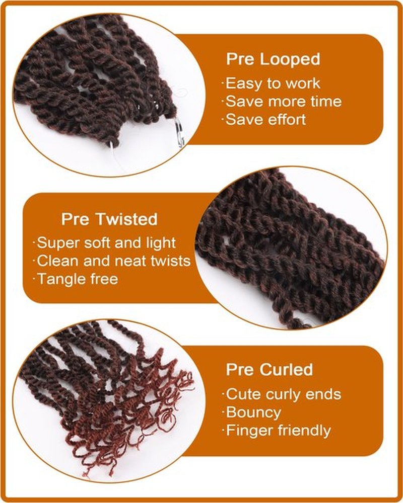 Burgundy Crochet Hair Short 10 Inch Senegalese Twist Crochet Hair Ginger Pre Looped Crochet Hair for Black Women 8 Packs Crochet Twist Hair with Curly Ends (10 Inch,T350)