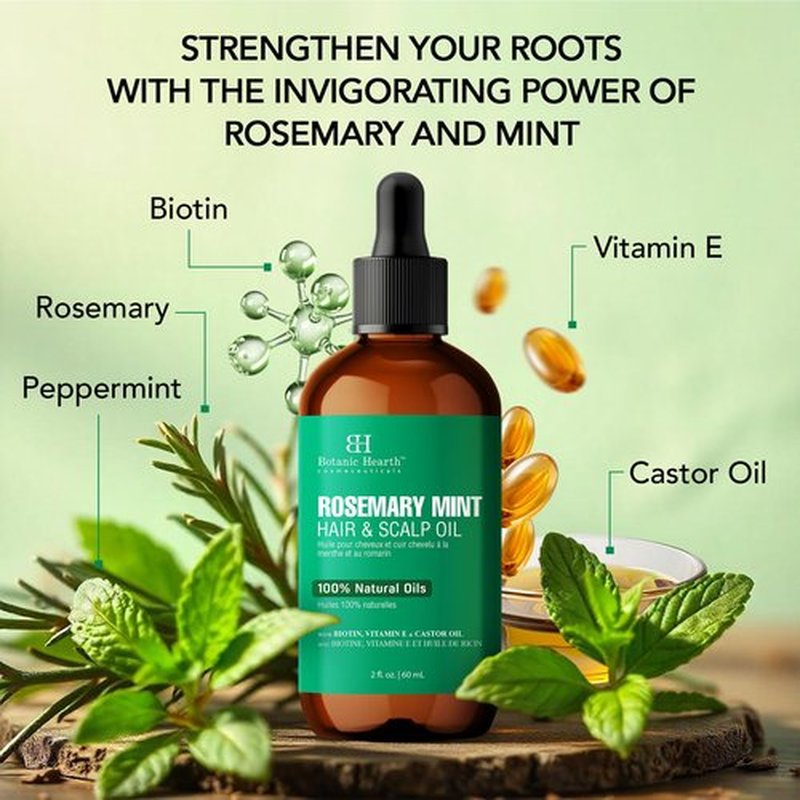 Botanic Hearth Rosemary Mint & Hair Scalp Strengthening Oil - 60 ml | Natural Hair Growth & Scalp Treatment | Nourishing & Strengthening Essential Oils for Thicker, Heal thier Hair