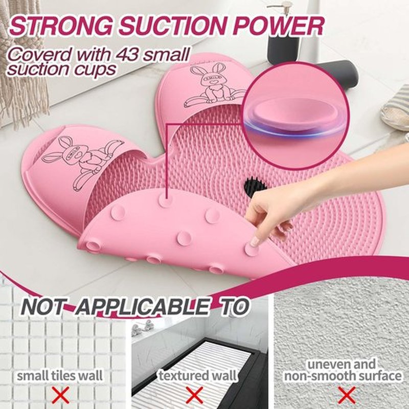 Manmihealth Extra-Large Shower Foot Scrubber Mat with Non-Slip Suction Cups, Rabbit-Shaped Silicone Foot Scrubber in Shower for Men & Women (Pink)