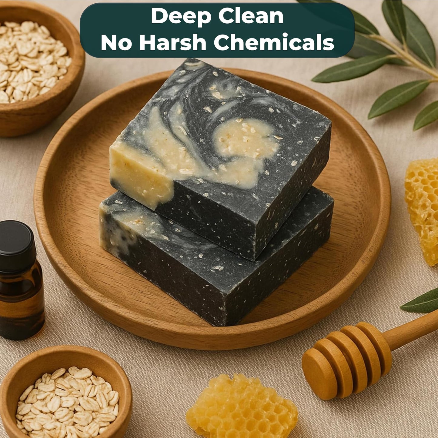 Natural Soap Bar with Beeswax, Charcoal & Shea Butter - Made in USA | Cold Process All Natural Soap Bar for Face, Body & Hands | Deep Cleansing Bar Soap with Coconut for Gentle, Moisturizing Care