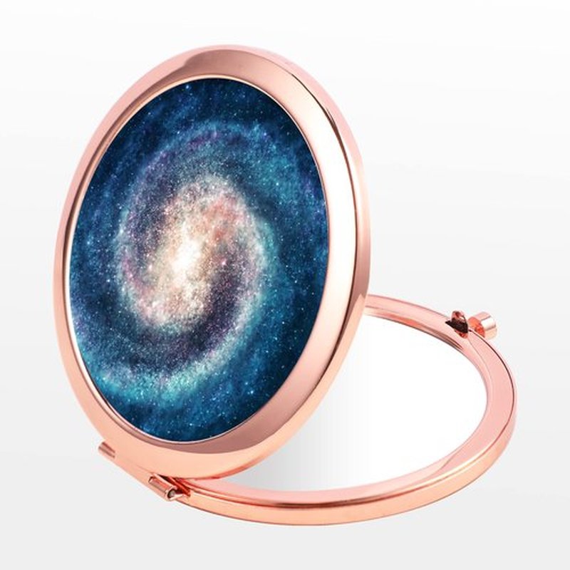 Dynippy Compact Mirror Rose Gold Makeup Mirror Folding Mini Pocket Mirror Portable Hand Mirror Double-Sided 2 x 1x Magnification for Woman Girls (Galaxy Space)