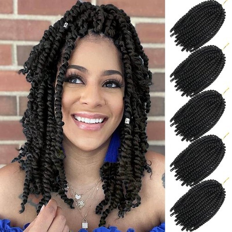 Bileaf 5 Packs Spring Twist Hair 8 Inch Fluffy Spring Twist Crochet Braiding Bomb Twist Ombre Colors Hair Extensions for Butterfly Locs #1