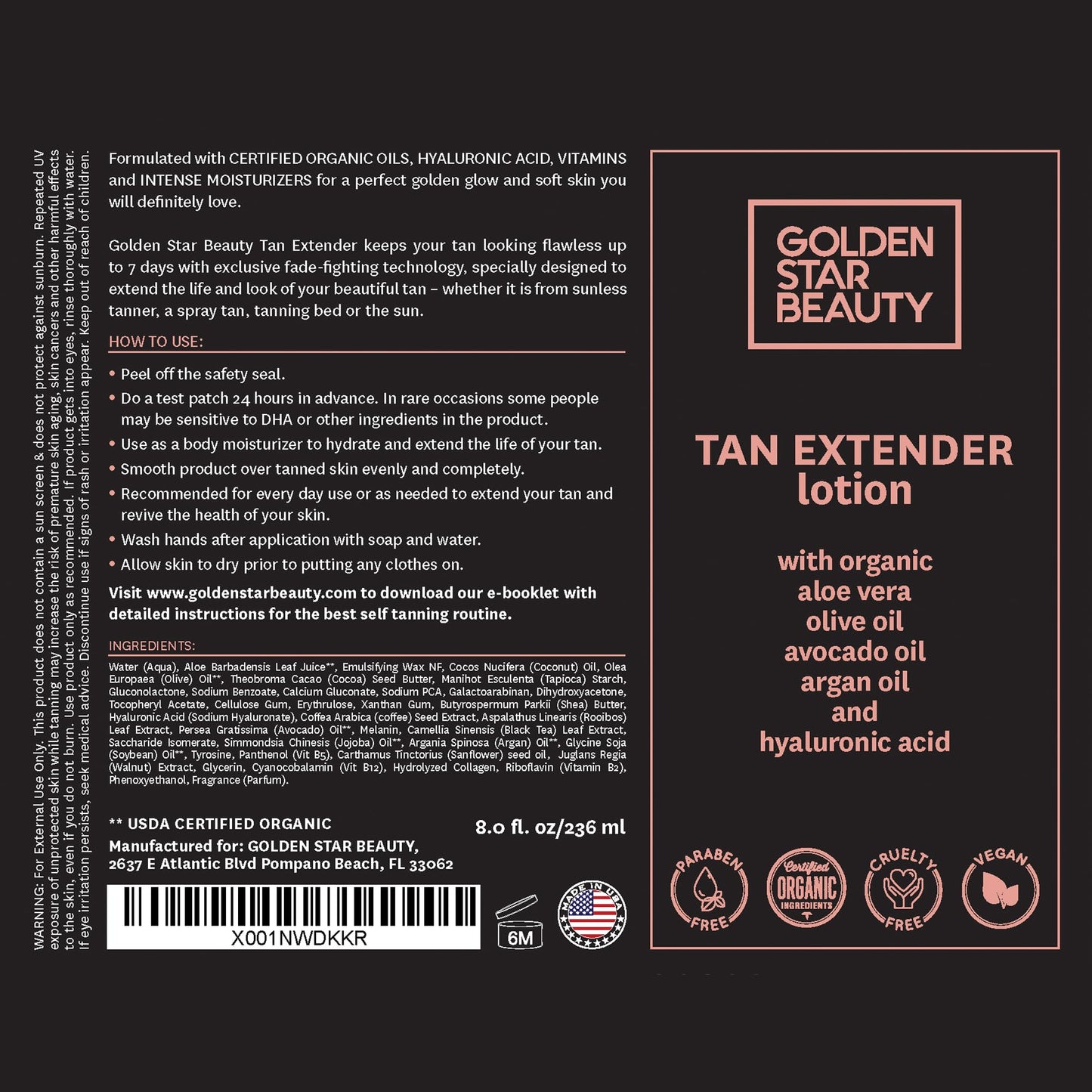 Tan Extender Lotion - Spray Tan Enhancer w/Organic Oils and Hyaluronic Acid to Extend Your Tan from Self Tanner, Spray Tan, Sun or Tanning Bed 8.0 fl.oz.
