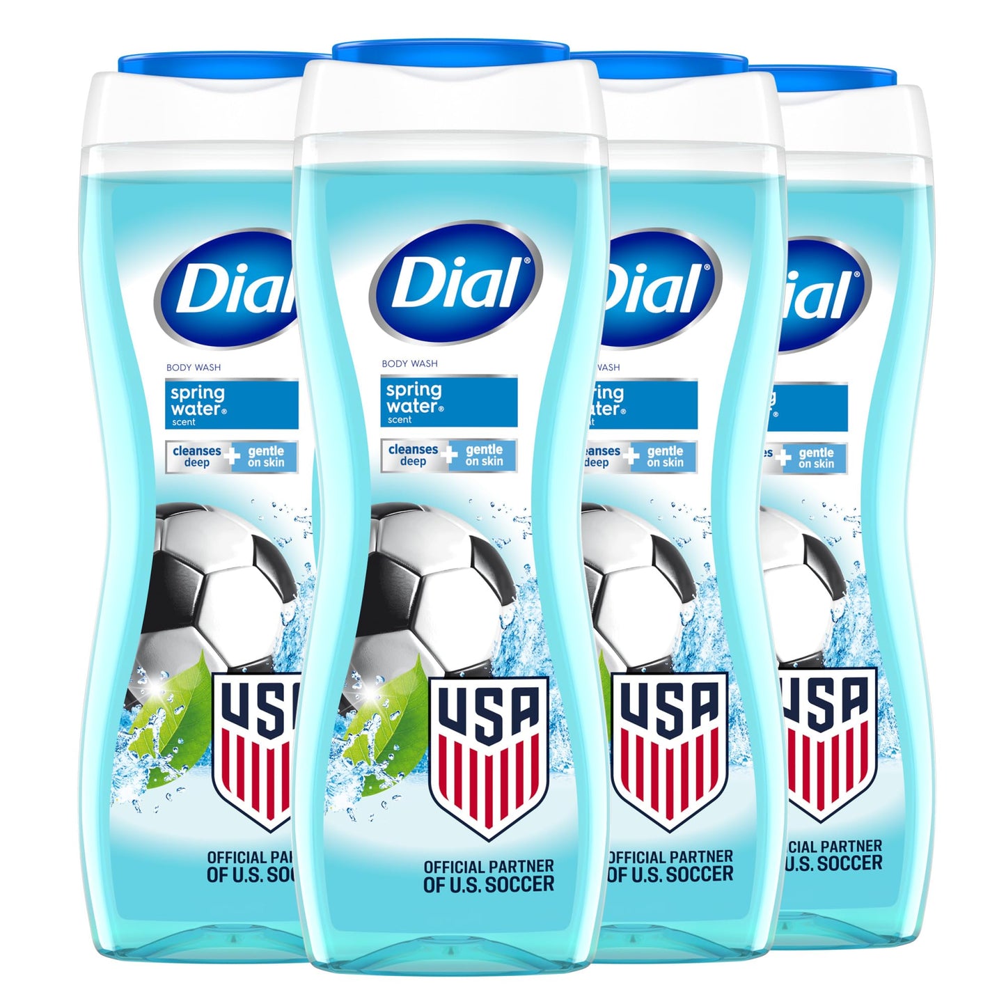 Dial Body Wash, Hydraclean Complex & Vitamin E, Gentle, Leaves Skin Feeling Nourished, Dermatologist-Tested, No Parabens & Sulfates, Refresh & Renew, Spring Water, 16 Fl Oz (Pack of 4)