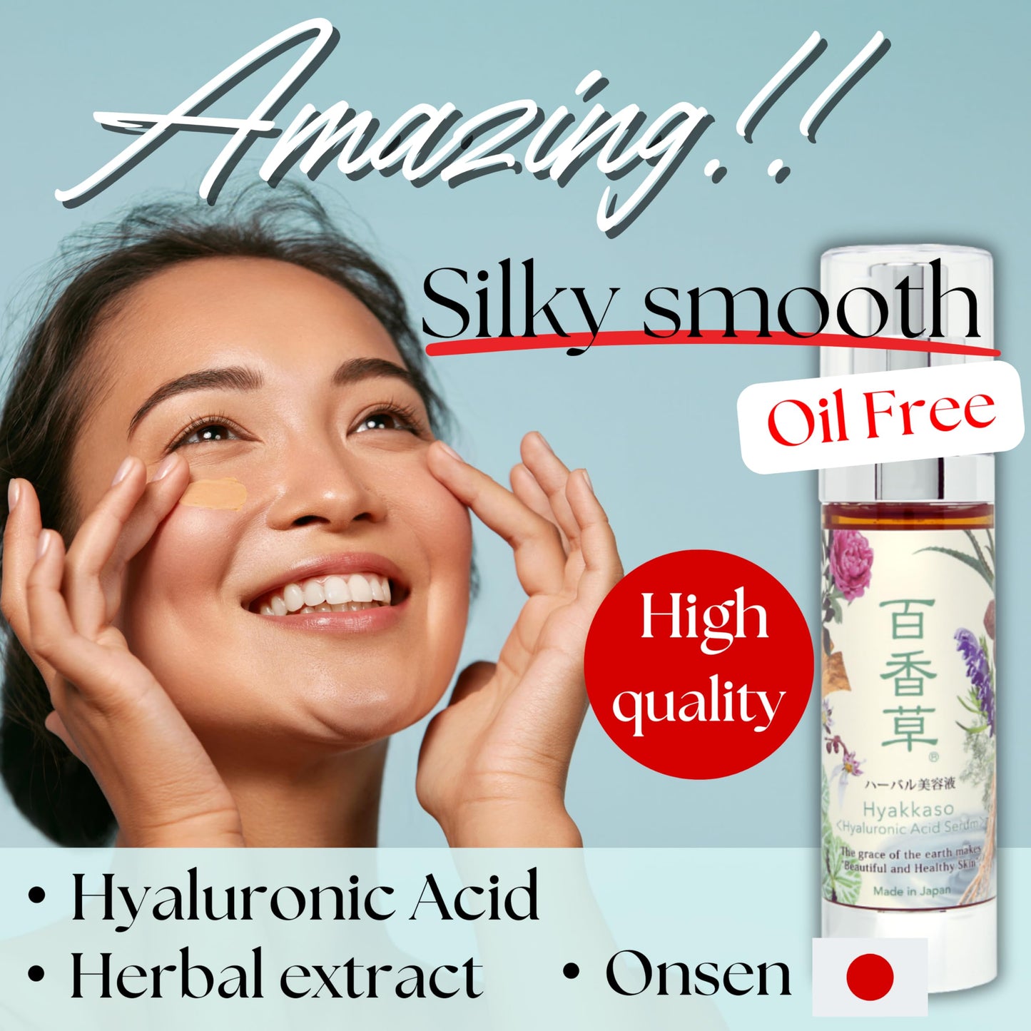 Hyakkaso Hyaluronic Acid Herbal Serum, Mini Toner&Soap Set, High Moisturizing and Acne Care, Japanese Skincare, 30ml (1.01 fl Oz)