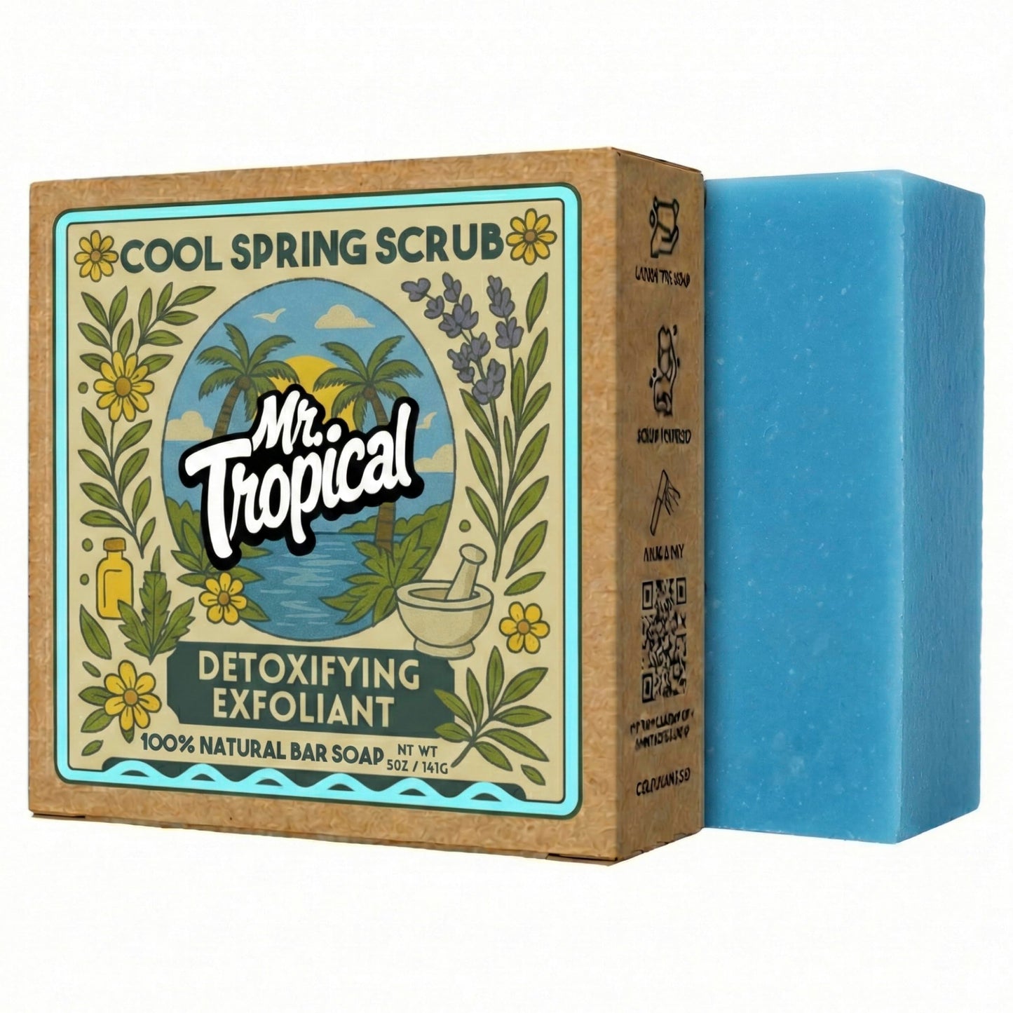 Mr. Tropical Naturals Cool Spring Scrub Bar Soap for Men | 5 oz Single Bar | Cold Process | Sea Salt Exfoliating