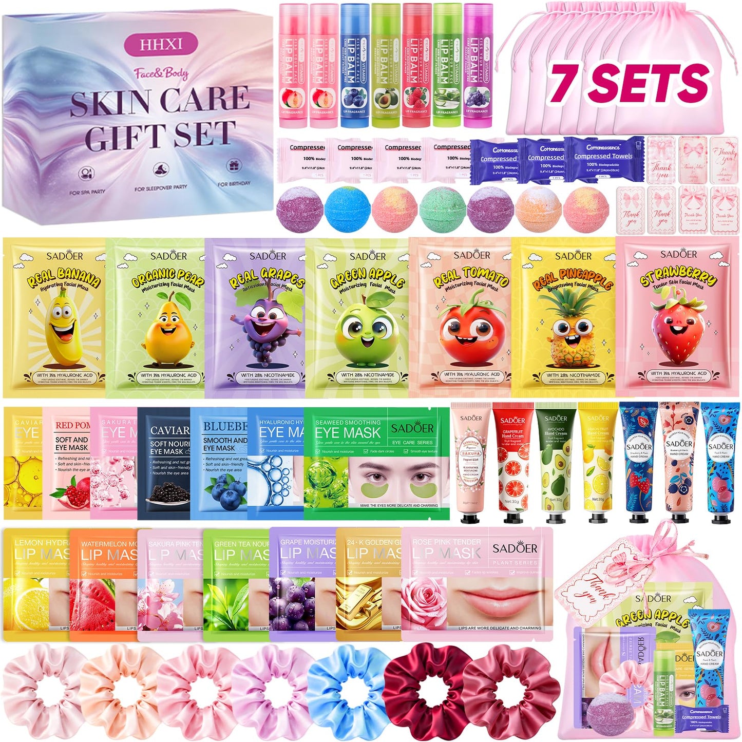 70 PCS Spa Party Supplies for Girls , Spa Party Favors Include Face Masks Skincare, Hand Cream, Lip Balm, Under Eye Patches, Lip Mask and Foot Bath Bombs, Spa Birthday Sleepover Party Supplies