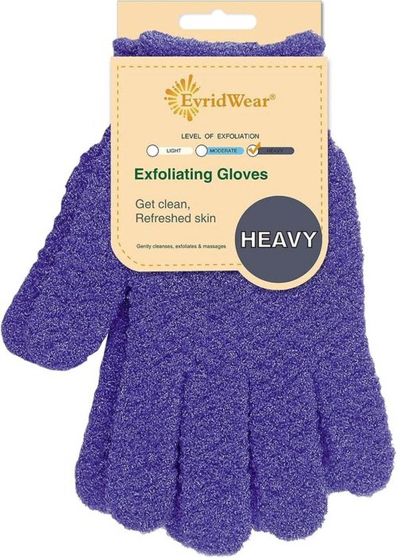 Evridwear Exfoliating Gloves for Shower, 100% Nylon Thick Soft Medium Heavy Bathing Gloves Dead Skin Remover Body Scrubber Smooth Skin with Hang Loop, Purple