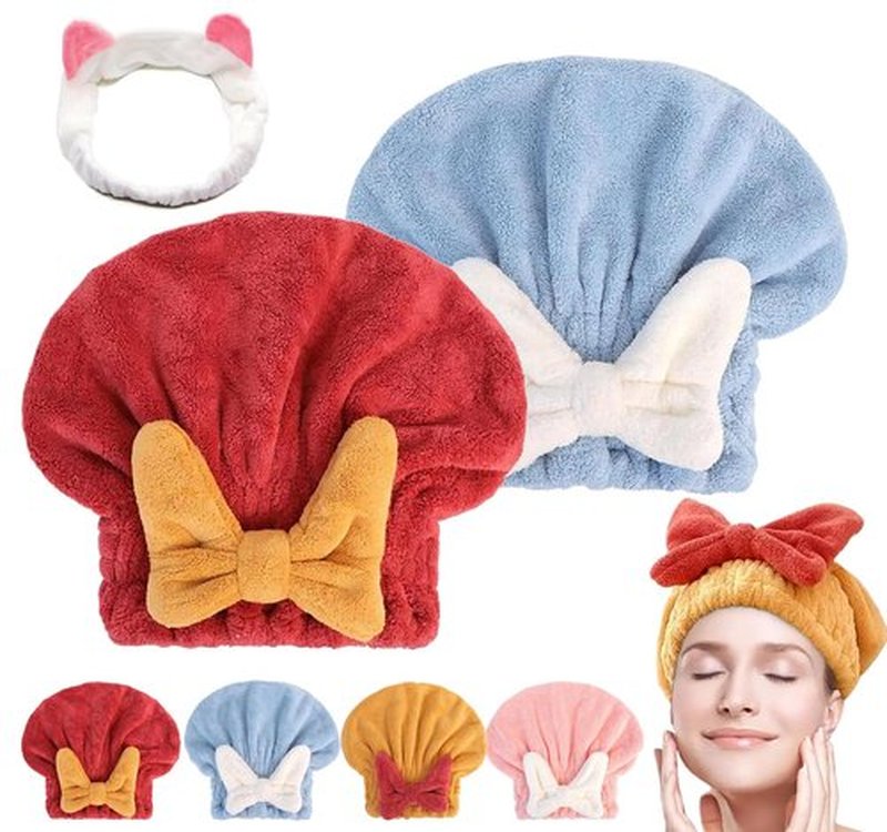 GDSAFS New Super Absorbent Hair Towel Wrap for Wet Hair, Efficient Absorbent Hair Towel Wrap, Microfiber Hair Towel Wrap, Quick-Drying Thickened Soft Bow Tie Wet Hair Towel Wrap for Women (Red&Blue)