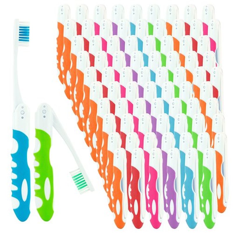 Bulk Travel Toothbrushes, Individually Wrapped Portable Toothbrush, Manual Disposable Travel Toothbrush Set for Adults, Medium Soft Large Head, Multi Color Travel Toothbrush Kit (100 Pack - Medium)