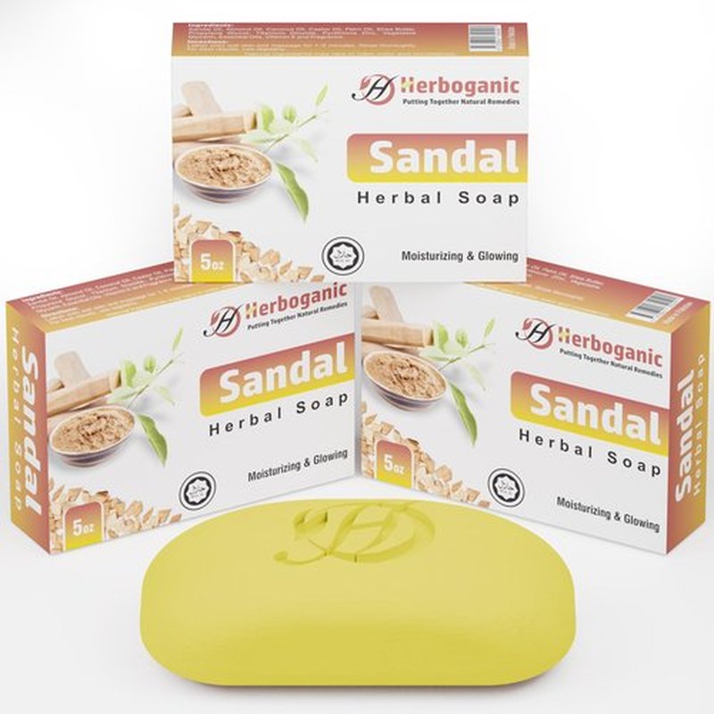 HERBOGANIC Sandal Herbal Soap | Pack of 3 of 5oz soap Bar | Natural Bar Soap for Face and Body | Hydrating and Nourishing | Suitable for Men and Women