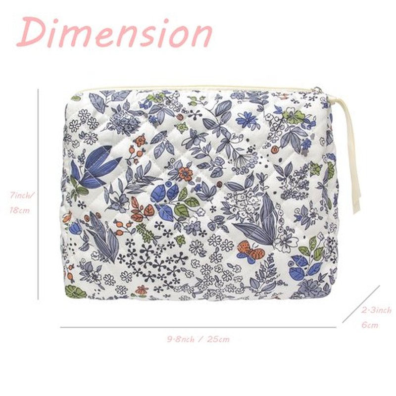PAZIMIIK Cotton Makeup Bag for Women Large Quilted Travel Cosmetic Pouch Girls' Make Up Organizer,Leaf White