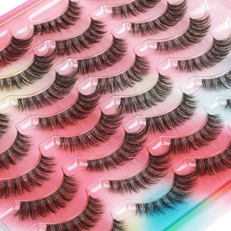 False Eyelashes Natural Look Clear Band Mink Lashes Fluffy 5D Cat Eye Lashes Wispy Faux Mink Strip Lashes Pack by Kiromiro