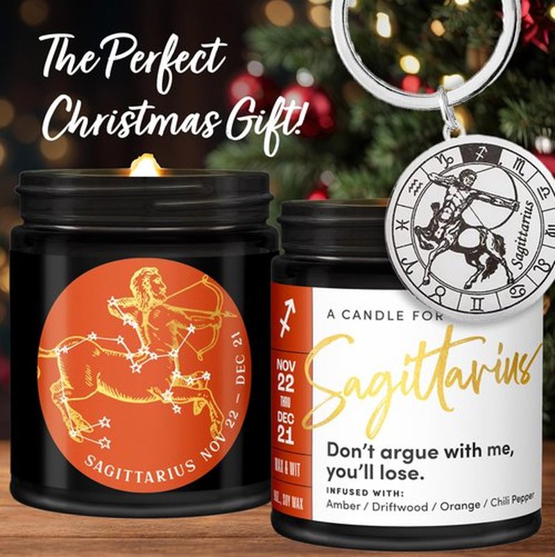 WAX & WIT Sagittarius Gifts for Women, Zodiac Gifts for Women, Astrology Gifts for Women, Zodiac Candles, Sagittarius Candle, November Birthday Gifts for Women, December Birthday Gifts for Women - 9oz