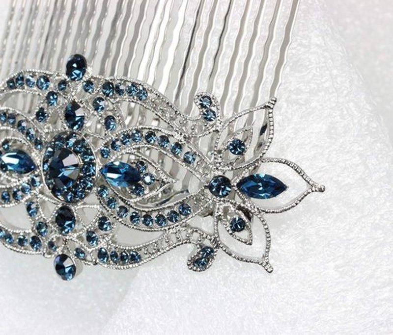 Faship Gorgeous Navy Blue Large Big Floral Hair Comb