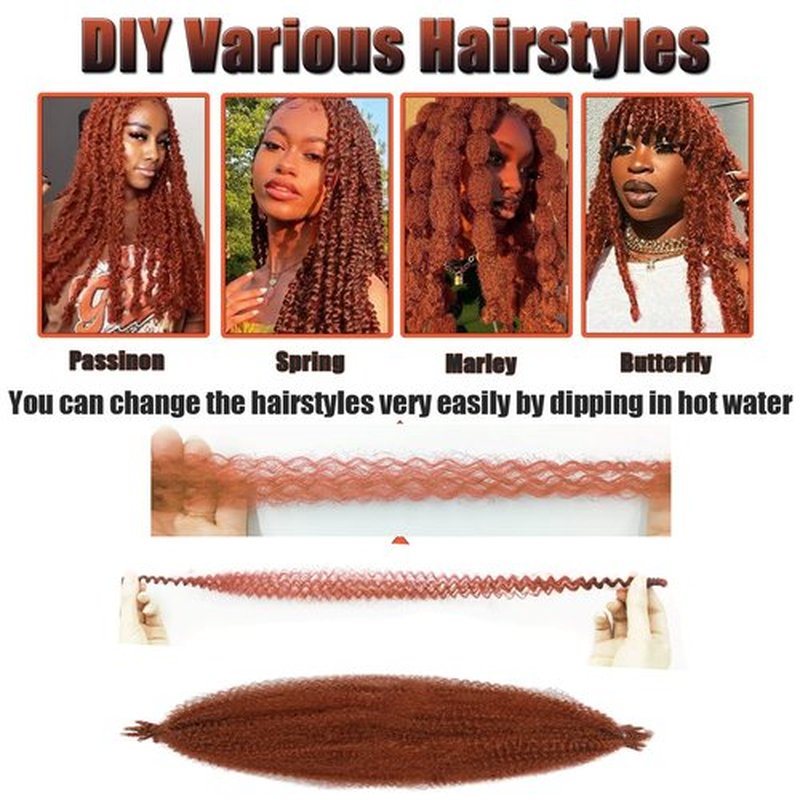 KYNLEY 350 Marley Hair 2 Packs Ginger Springy Afro Twist Hair 12 Inch Afro Spring Twist Hair Kinky Marley Twist Braiding Hair Wrapping Hair for Soft Locs