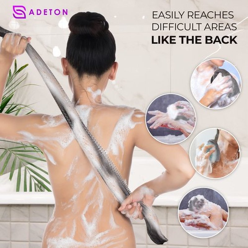 Adeton African Net Sponge, Authentic, Real, Black Owned, Exfoliating Bath Wash Cloth, Long Sponge, Body Exfoliator, Sapo, Shower Bath Accessories, Back Foot Scalp Scrub, Flat Dead Skin Remover (Grey)