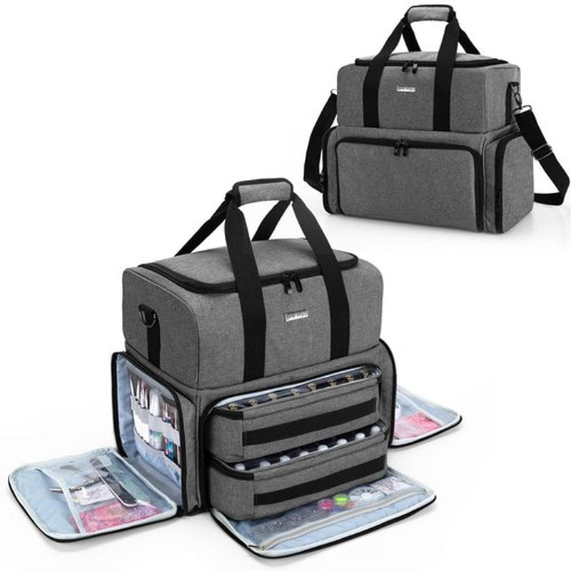 BAFASO Nail Polish Organizer Holds 80 Bottles (15ml - 0.5 fl.oz) and a UV Nail Lamp, Nail Polish Case with 2 Removable Pouches and Manicure Tools Storage Sections (Patented), Gray